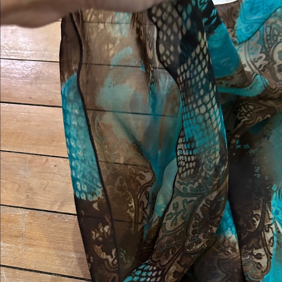 EUC Sere Nade Turquoise  and Brown Kimono Sheer Cardigan Women's Top - Picture 7 of 9